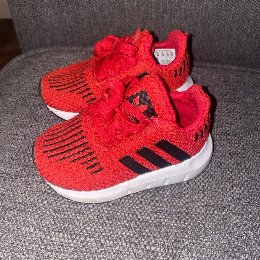 Adidas Kids Red and Black Knit Sneakers